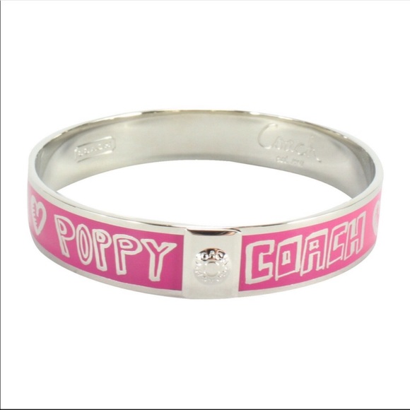 Coach Pink Silver Signature Poppy Bangle Bracelet - Picture 2 of 7
